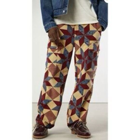 Urban Outfitters BDG Mens Multicolor Patterned Geo Print Corduroy Cargo Pants 30